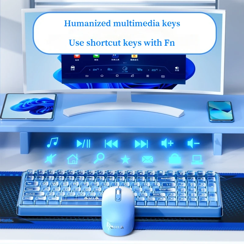 Ac210 Keyboard And Mouse Set Game Transparent Office Keyboard Combination Wireless 2.4g Connection Multimedia Function Keyboard