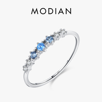 Modian 925 Sterling Silver Basic Stackable Fashion Thin Finger Ring Charm Blue Zirconia Crystal Rings For Women Fine Jewelry