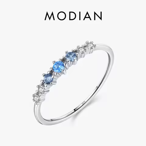 Modian 925 Sterling Silver Basic Stackable Fashion Thin Finger Ring Charm Blue Zirconia Crystal Rings For Women Fine Jewelry