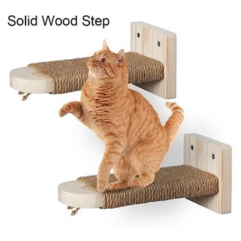 Wall mounted cats climbing shelf solid wood step ladder Sisal scratching post Pet cat tree perch platform jumping furniture