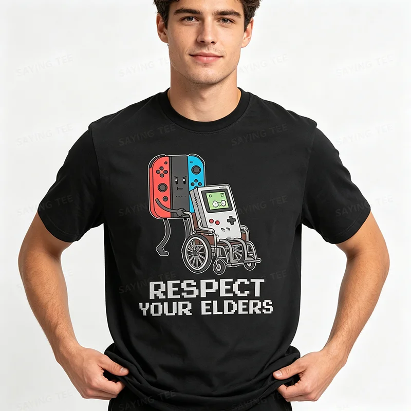 Lustiges Video-Gaming-T-Shirt für Männer, klassisches Gamer-T-Shirt, Respektiere deine Älteren, Gaming-T-Shirt, Y2k, weiches, bequemes Baumwoll-T-Shirt mit Spruch, Neuheit-Top – Detail 7