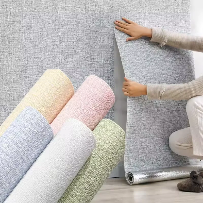 50cmX10/2.8m Linen 3D Foam Self-adhesive PVC Solid Color Thickened Waterproof Background Wall Renovation Wallpaper Wall Stickers