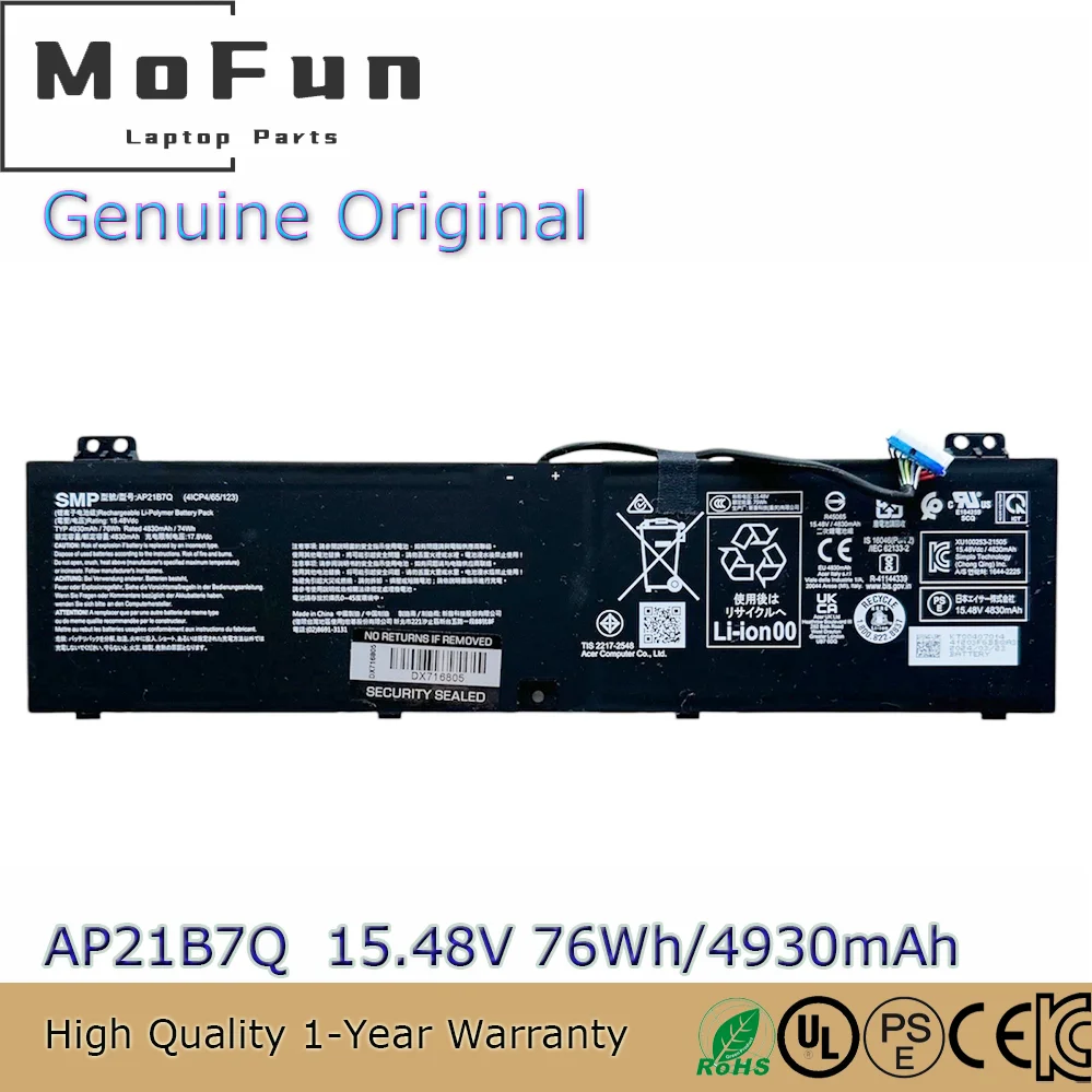 

Оригинальное качество аккумулятора AP21B7Q для Acer Predator NITRO 14 AN14-41-R0CD R28G R0KZ Triton 300 SE PT314 KT.00407.014