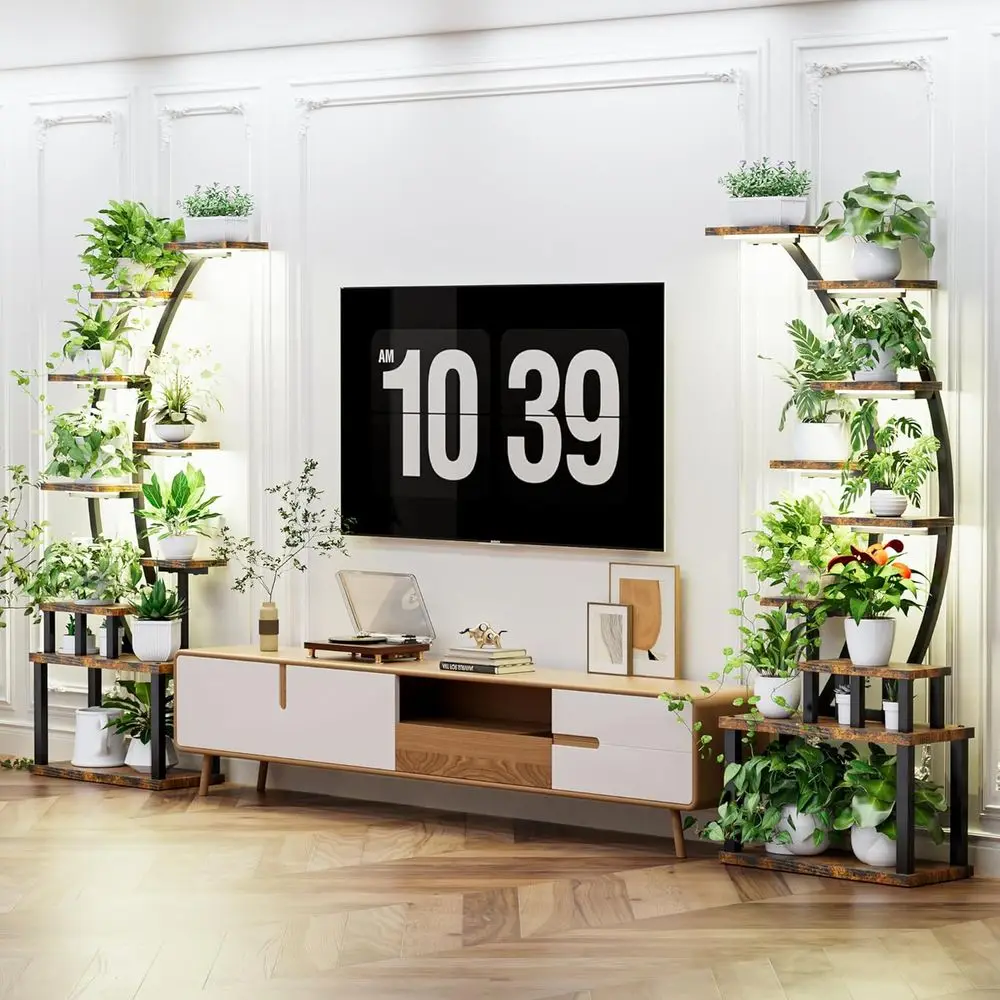 9-Tier 63 Full-Spectrum LED Indoor Plant Stand with Removable Trays for Corner, Patio, Living Room