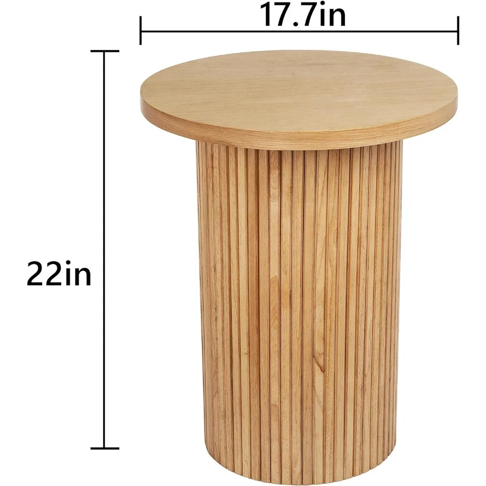 Solid Wood End Table Round 18'' D, Wooden Accent Drum End Table, Unique Oak Pedestal Side Table, Fully Assembled