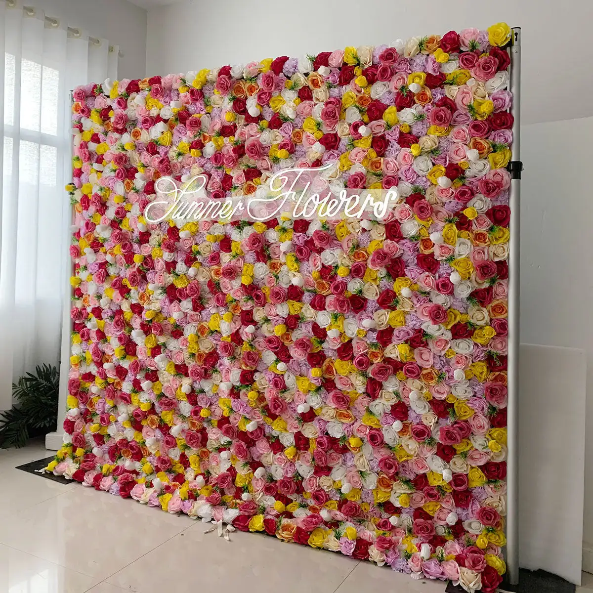 Rose red rose yellow hydrangea flower wall 3D Roll Up Curtain Cloth Flower Wall Outdoor Wedding Backdrop Decorations