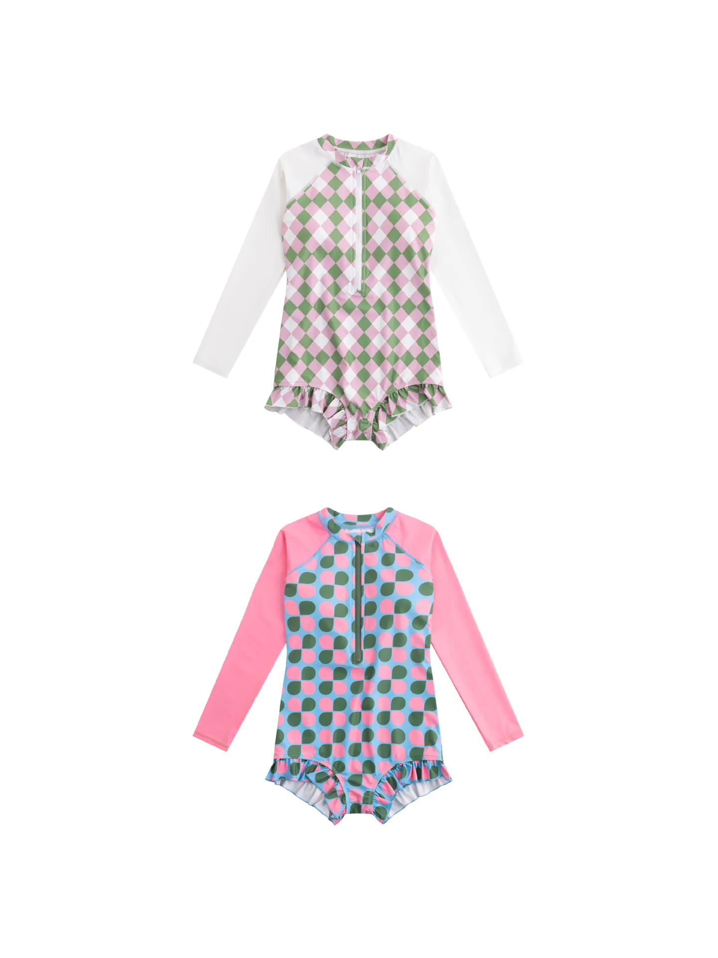 One-piece Swimwear Long Sleeve Ruffles Sun-proof Beach Bikini Girl's Swimsuits Sfb451bba5882483684b49842924899a1Y