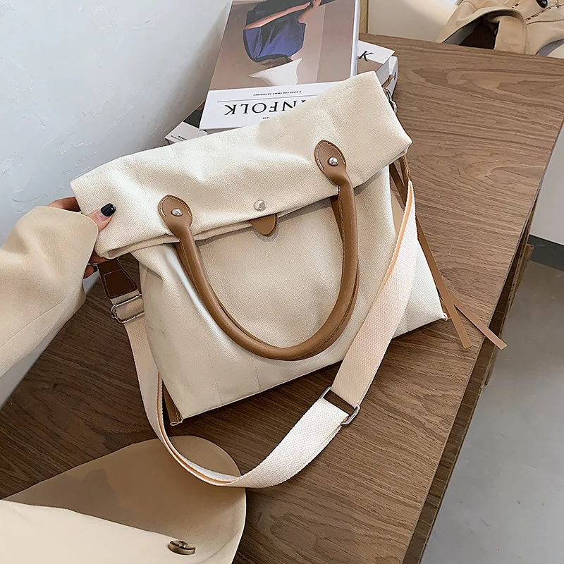 

New Women Fashion Canvas Shoulder Bags Women Large Capacity Casual Totes Preppy Style Ladies Simple Crossbody Bags