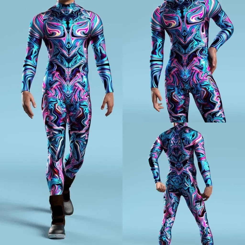 

Unisex Cyber Punk 3D Digital Printing Halloween Party Role Play Outfit Women Men Cosplay Costume Carnival Jumpsuit