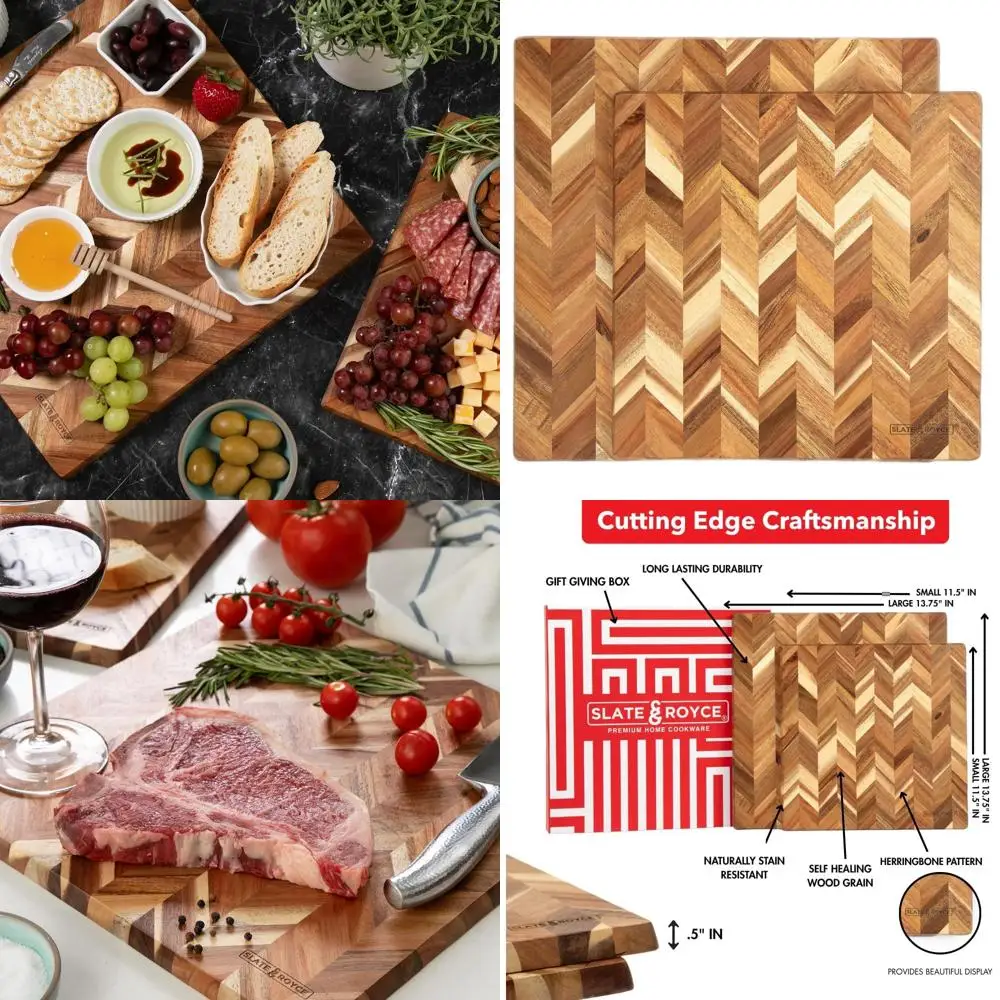 

Набор из 2 разделочных досок из акации с узором «ёлочка» — большие и маленькие доски для подготовки продуктов, сервировки и в качестве подарков