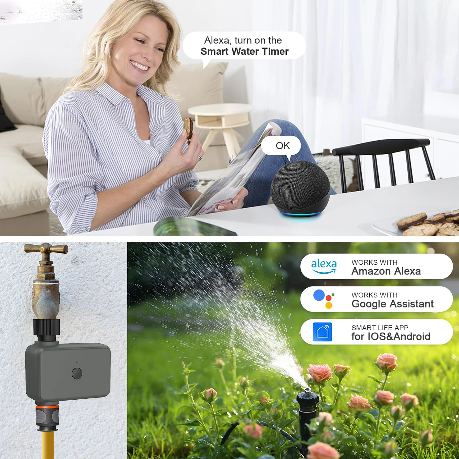 1PCS Automatic irrigation controller, requiring hub Bluetooth intelligent Tuya Garden sprinkler delay filter programmable