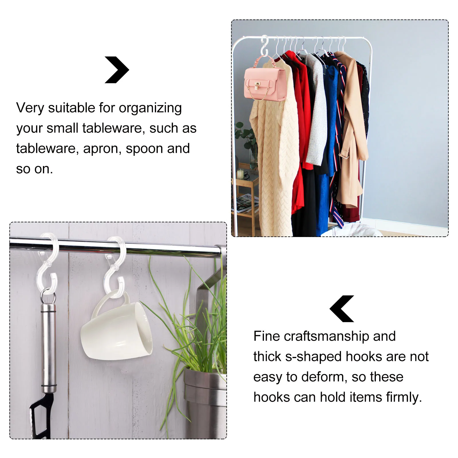 

8pcs S Shape No Punching Heavy Duty Plastic Hanging Sturdy Organizer for Kitchen Tableware Apron Spoon Hanger S for Hanging