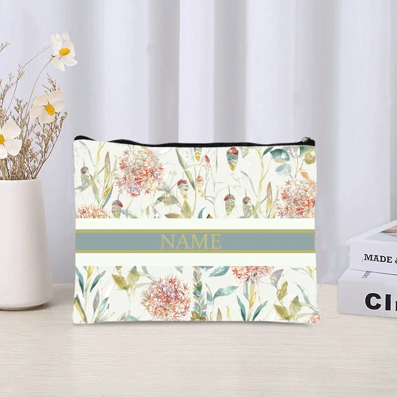 New Light Floral Makeup Bag Custom Name Cosmetic Case for Women Travel Necessity Lipstick Storage Trendy Luxury Canvas Bags Clut