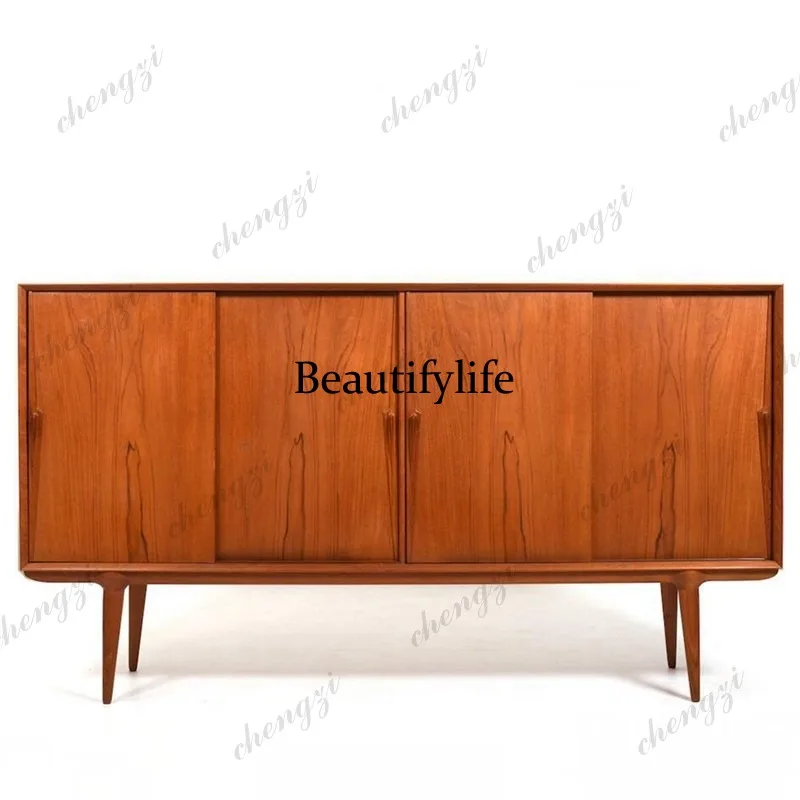 Medieval solid wood dining side cabinet teak Danish design vertical cabinet multi-functional locker