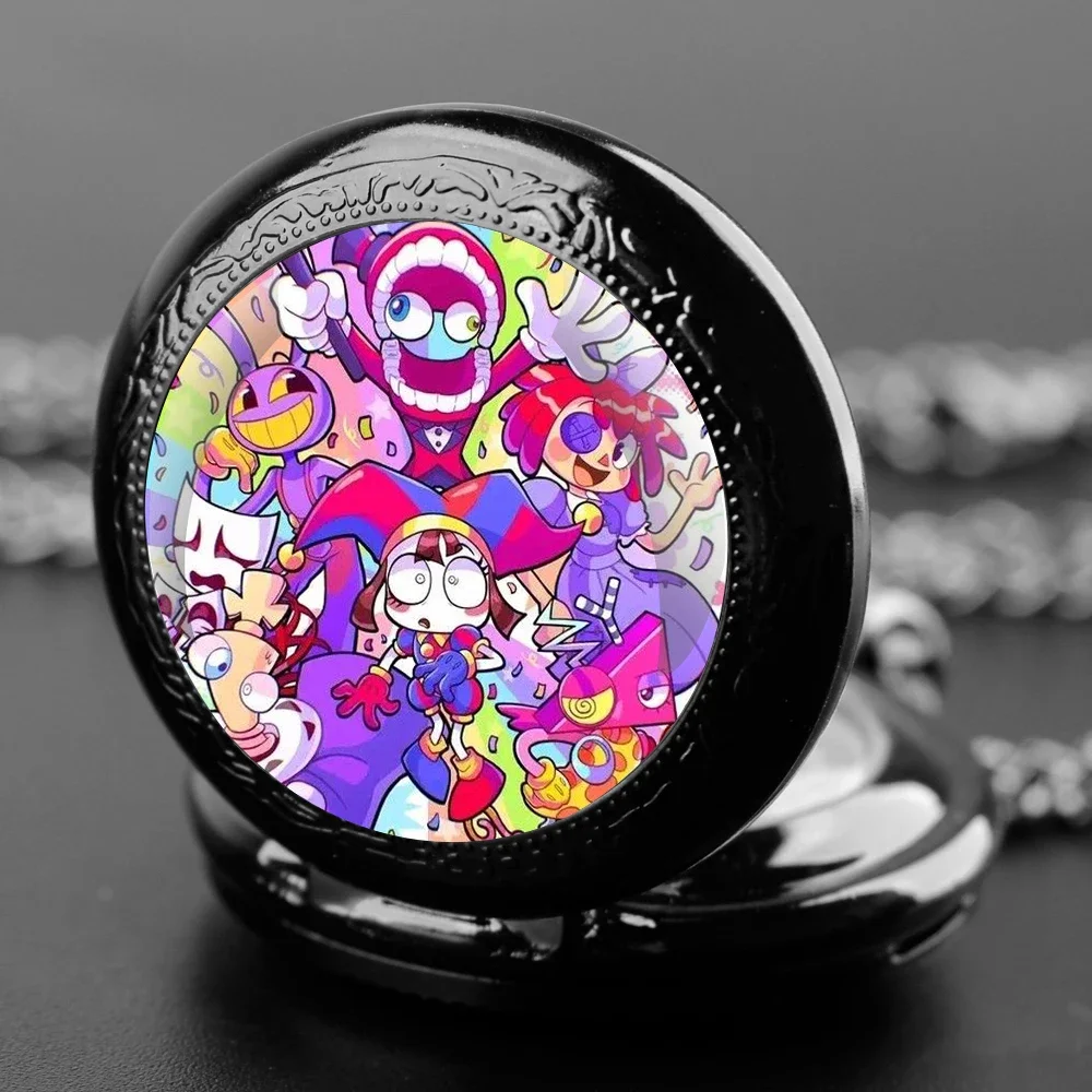 The Amazing Digital Circus Glass Dome Pocket Watch with Chain Necklace Vintage Quartz Pendant Watches Mens Women Gift