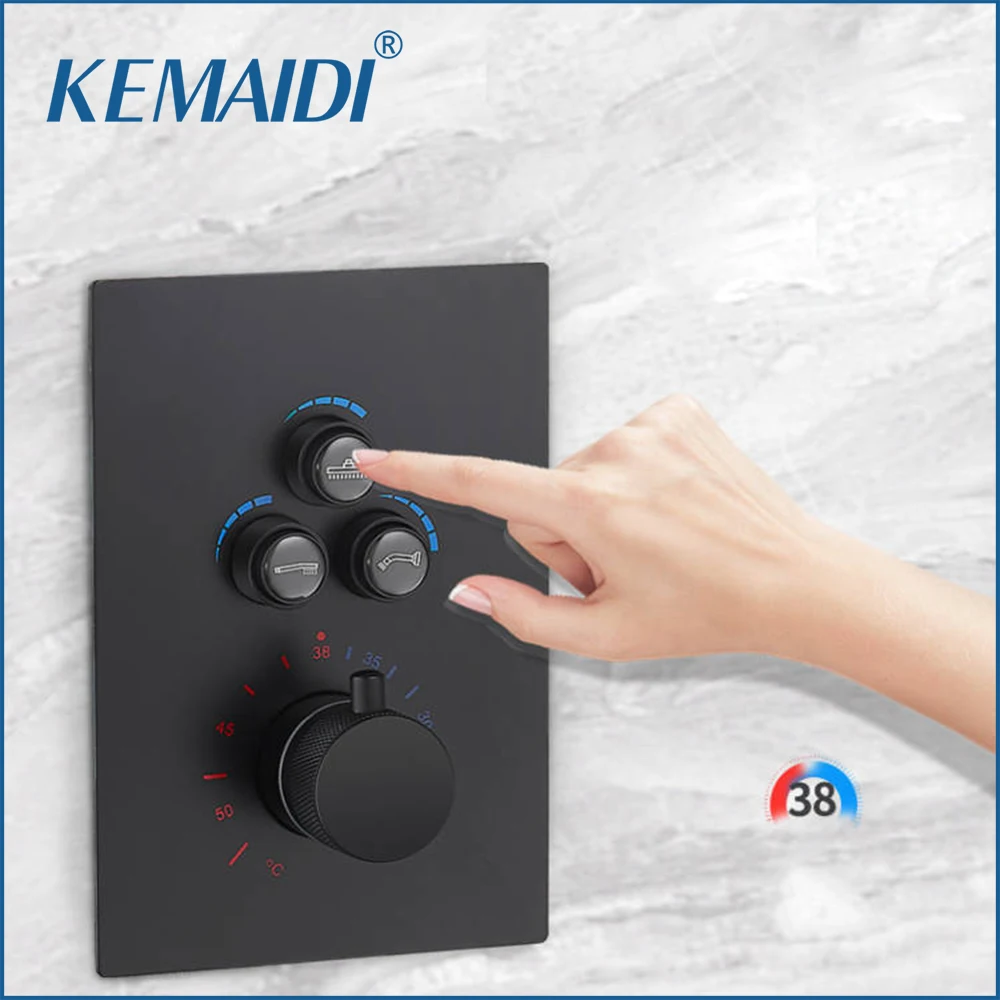 

KEMAIDI Black 2-3 Way Thermostatic Mixer Valve Bathroom Concealed Embedded Box Shower Faucet Spool Temperature Control Valves