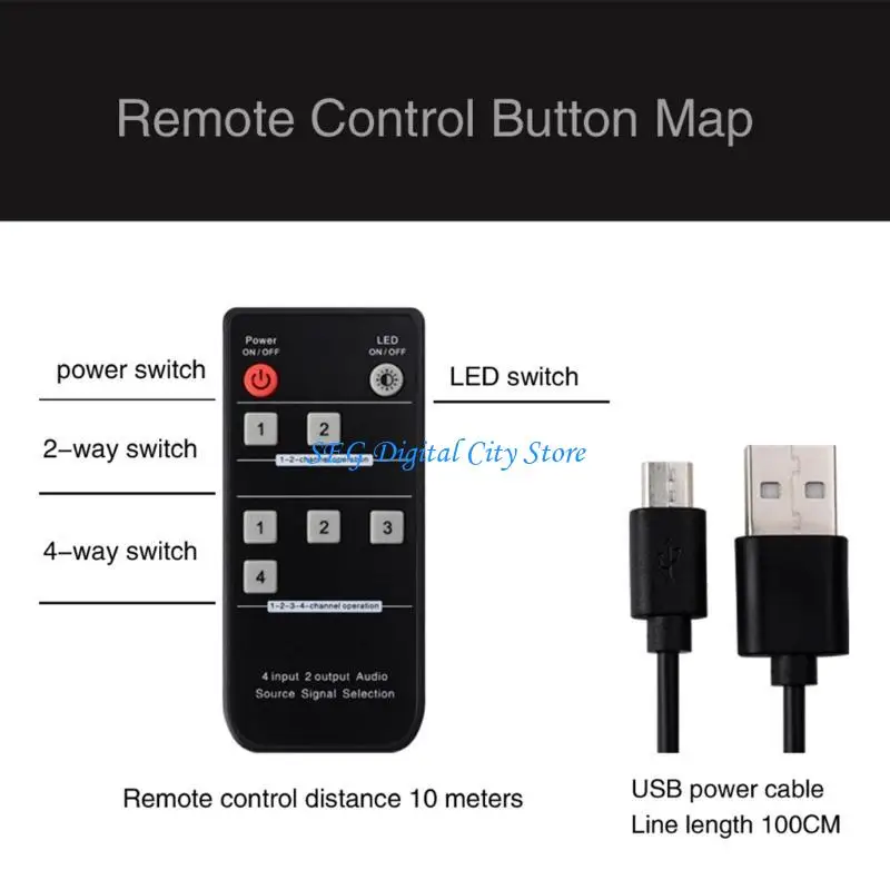 

U75B 4 In 2 Out Sound Remote Controlled Switcher Headphones Speaker Switching Box Bidirectional Switching 2 In 4 Out