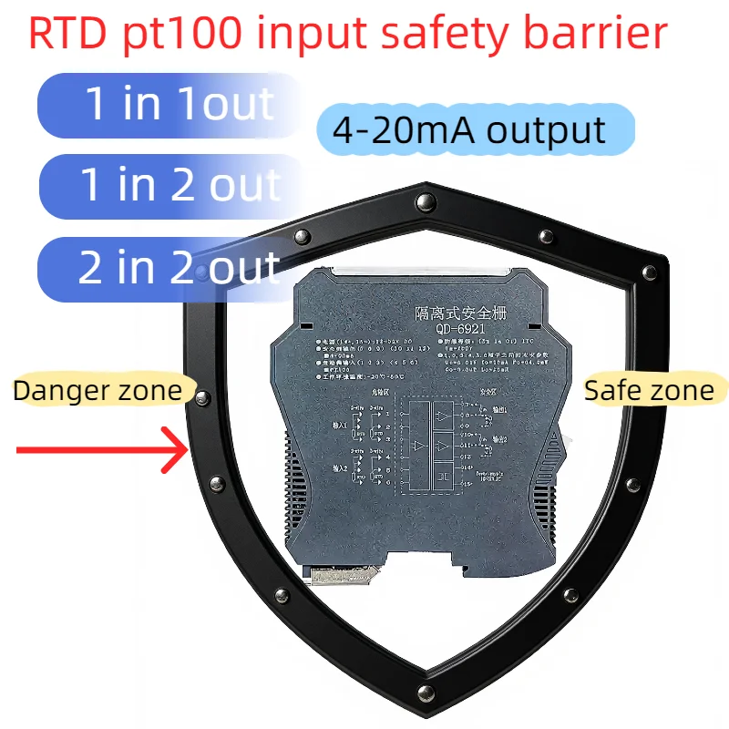 RTD PT100 Thermal resistance signal isolator safety barrier pt100 isolation module signal distributor 4-20mA out converter
