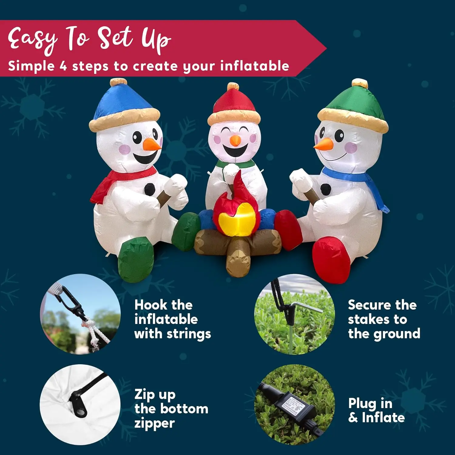 JOYFY Bonhomme de neige gonflable de Noël de 6 pieds de long avec feu de camp avec LED intégrées pour la décoration de cour gonflable de Noël de fête de Noël