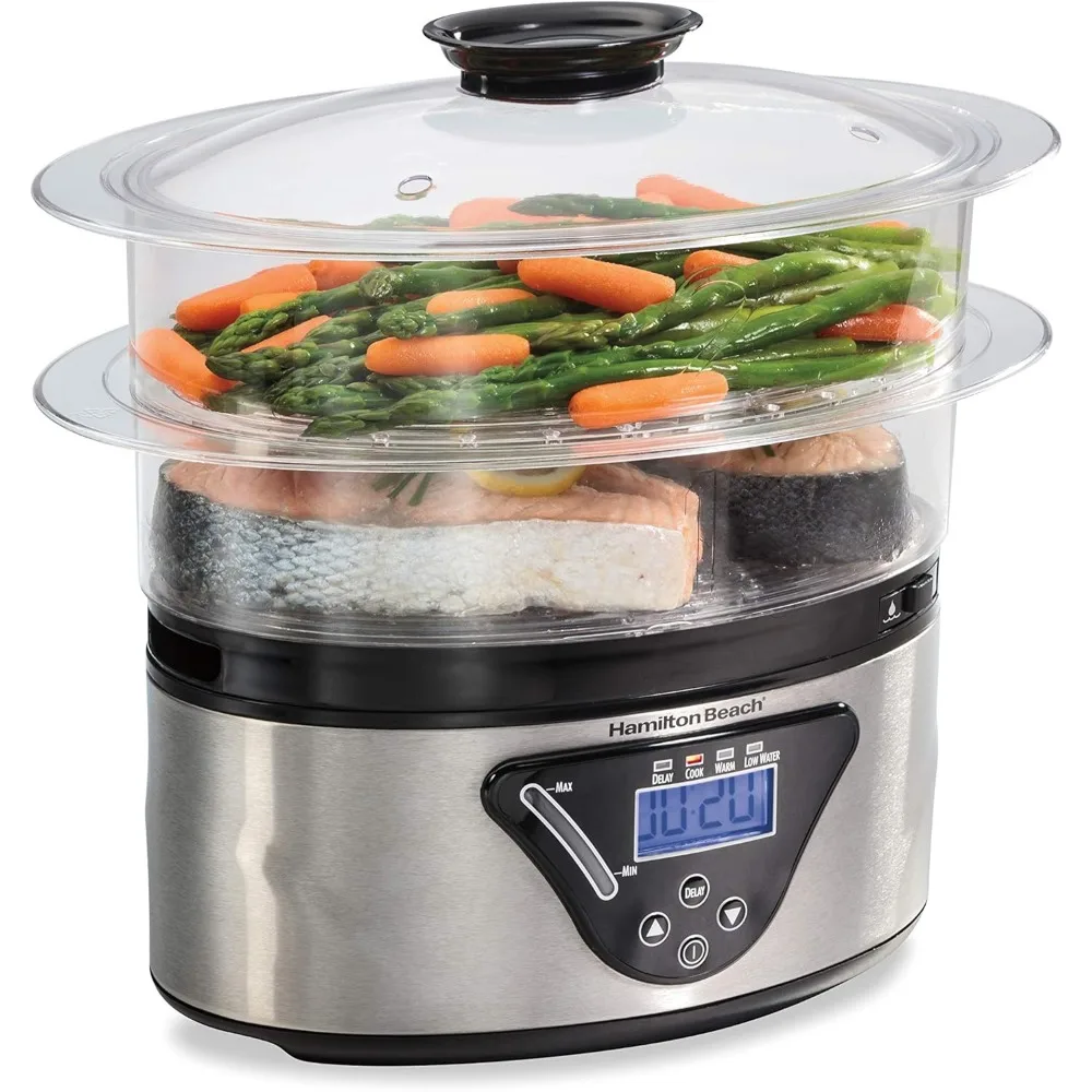 

Digital Electric Food Steamer & Rice Cooker for Quick, Healthy Cooking for Vegetables and Seafood, Stackable Two-Tier Bowls, 5.