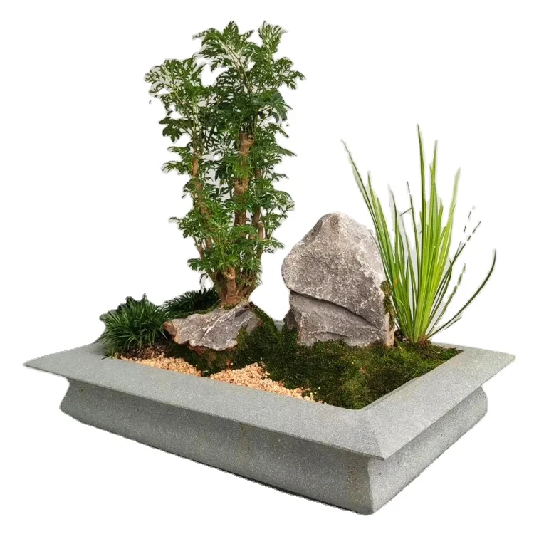 

Wholesale Garden Natural Bluestone Chinese Tea Table Creative Bonsai Bowl Penjing Art Micro Potted Landscape Flower Pot Planter