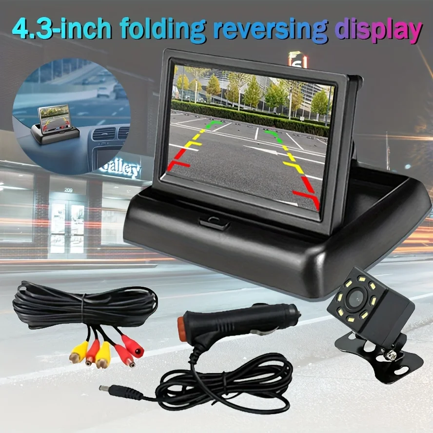 4.3-Inch Foldable Backup Camera System with Night Vision, Light Camera - Easy Installation for Cars, Trucks, and SUVs