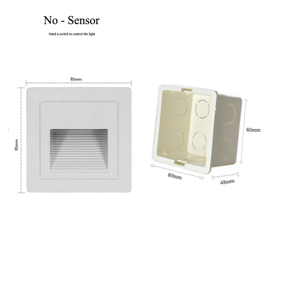 Outdoor Trap Verlichting 3W Led Embedded Wandlampen Waterdicht Buiten Nacht Voetlicht + Bodem Box Voor Trap Balkon Tuin Veranda