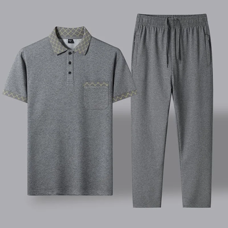 Summer New Fashion Trendy Pure Cotton Breathable Short Sleeve Shirt Set Men's Casual Loose Sport High Quality Two-Piece Set view 3