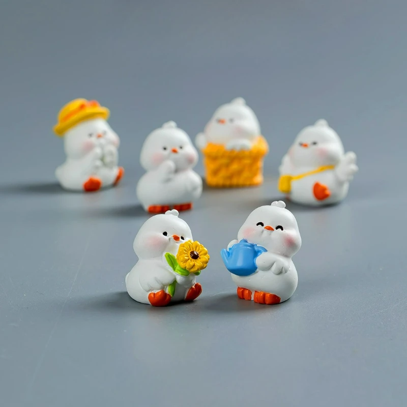 6pcs/set Cartoon Resin Miniatures Duck Ornaments Kawaii Home Diy Garden Decor Micro Landscape Decoration Desk Decor Ornament New