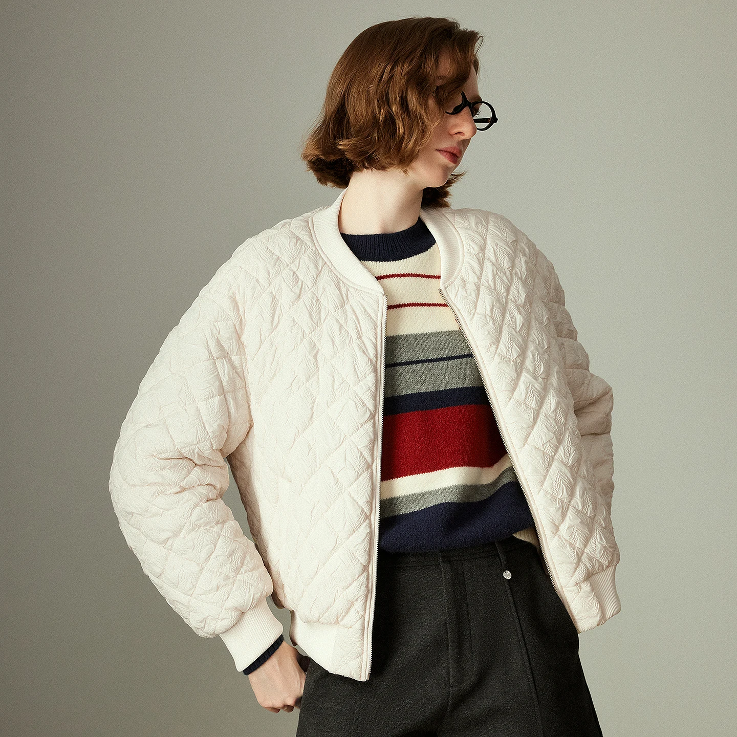 TOYOUTH Women Light Warm Cotton Jackets 2025 Winter New Sculptural Pleated Warm Retro Diamond Plaid Varsity Jackets