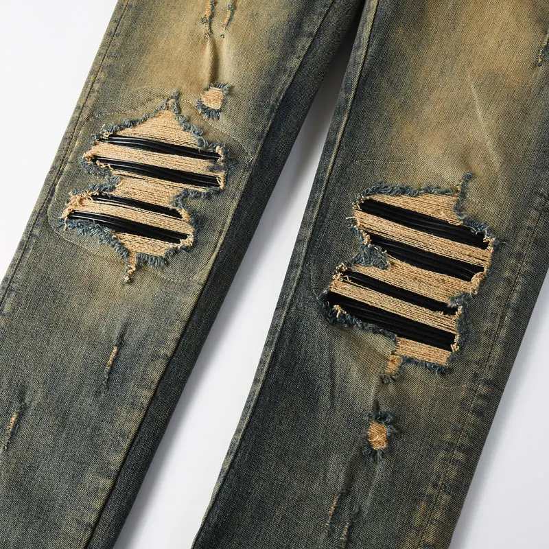 Street Fashion Designer Men Jeans Retro Washed Stretch Skinny Fit Patched Ripped Jeans Men Hip Hop Brand Y2K Denim Pants Hombre