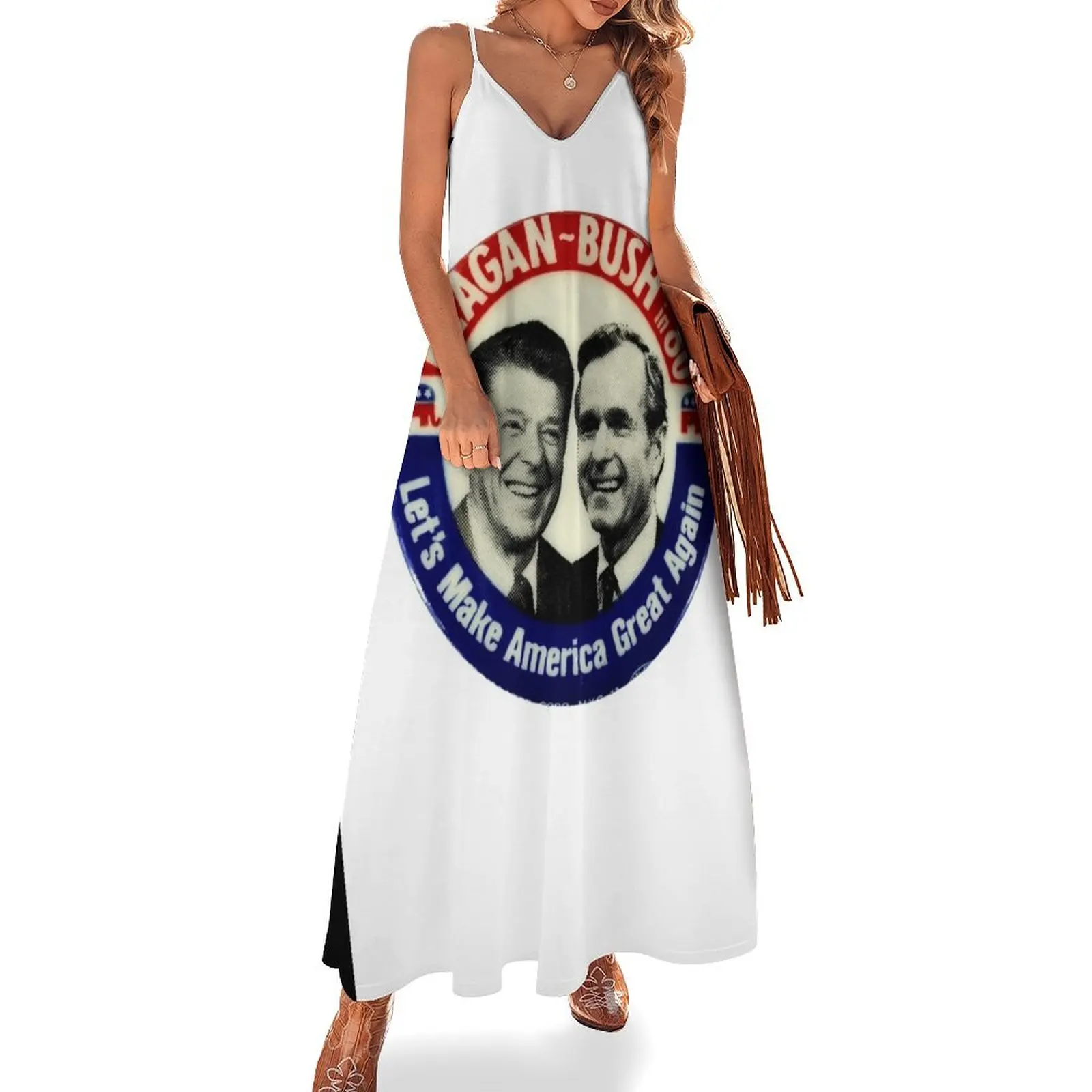 

Reagan Bush '84 '80 Retro Logo Red White Blue Election Ronald George 1984 84 1980 80 Pin Sleeveless Dress