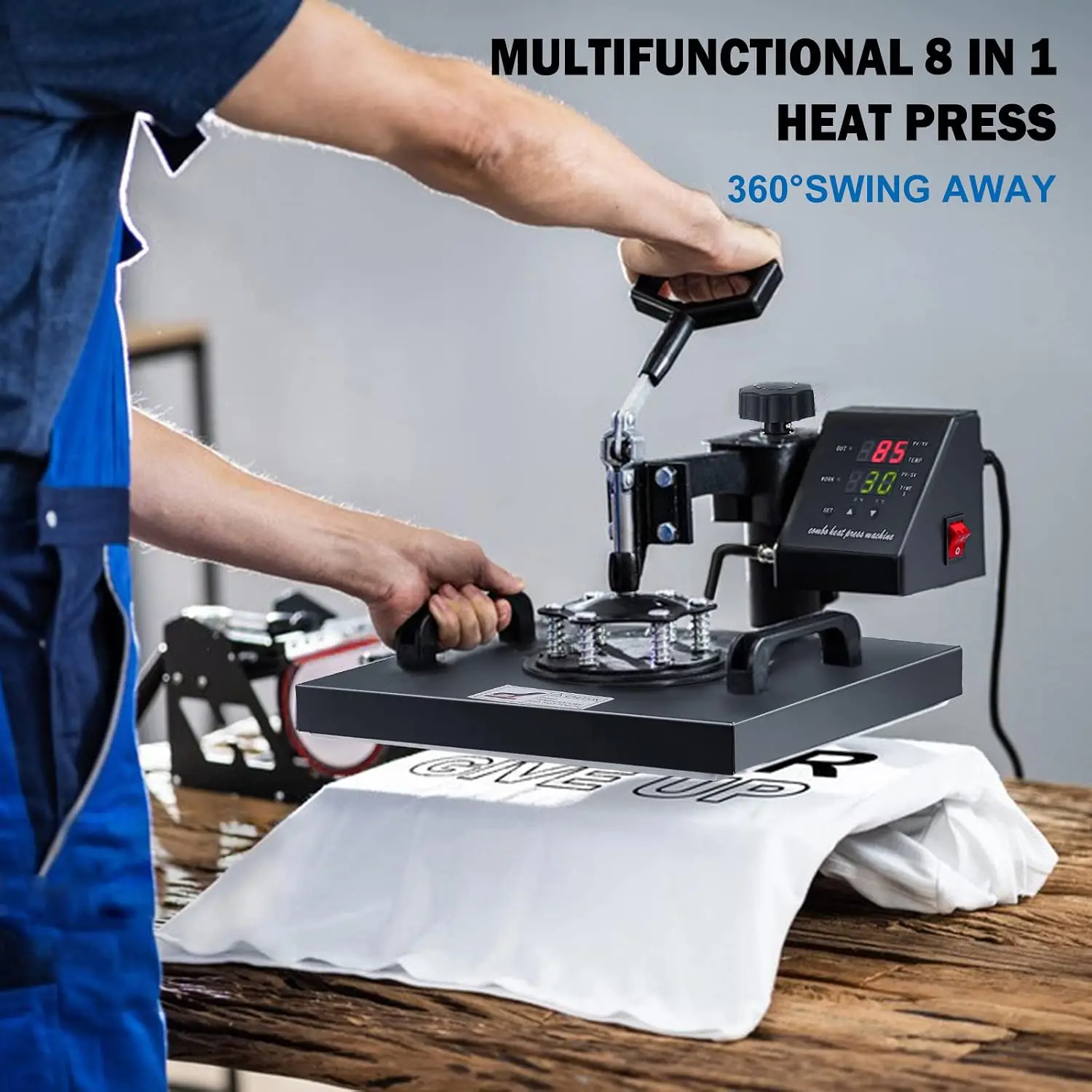 Heat Press 15x15 Inch 8 in 1 Heat Press Machine, Swing Away T Shirt Pressing Machine Digital Control, Multifunction Heat Press