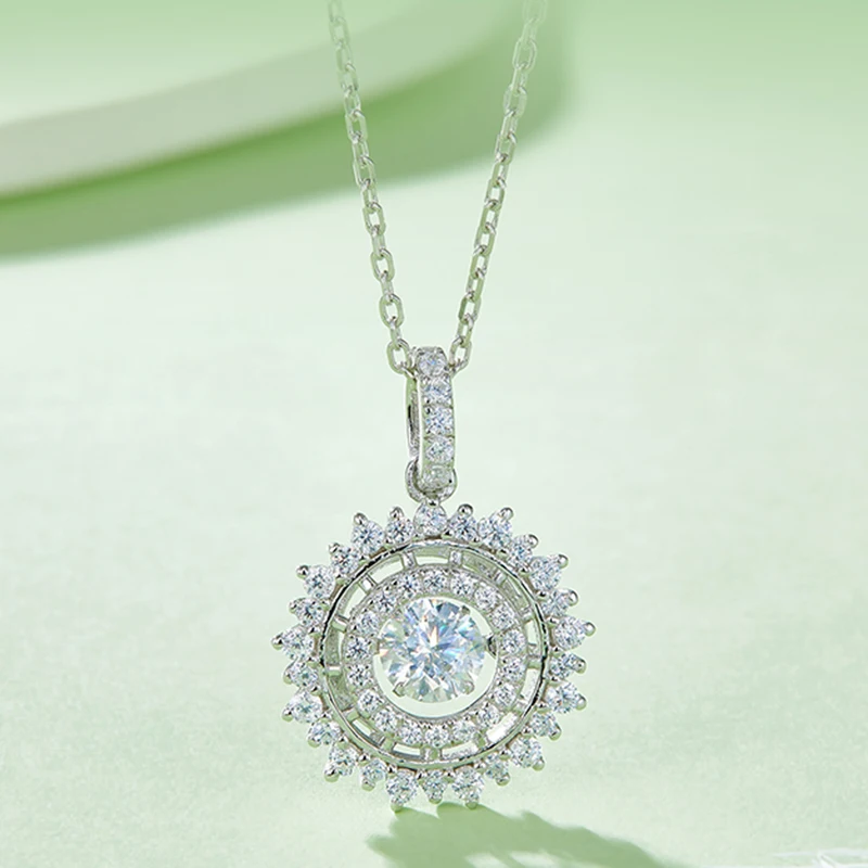 SGARIT Round Snowflake Pendant Necklace Round Cut Diamond Inlay Pendant Jewelry S925 Silver 0.5CT Pendant for Engagement