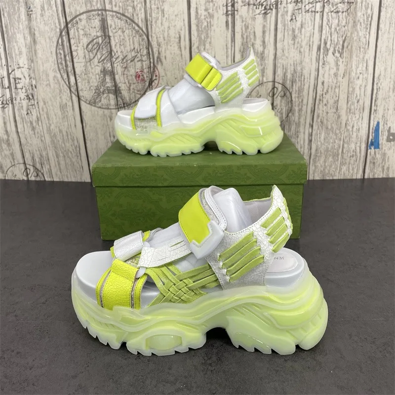 Women High Platforms Sandals Casual Slides Luxury Designer Brand Chunky Heels Green 2023 New Modern Summer Outdoor Shoes Fashion