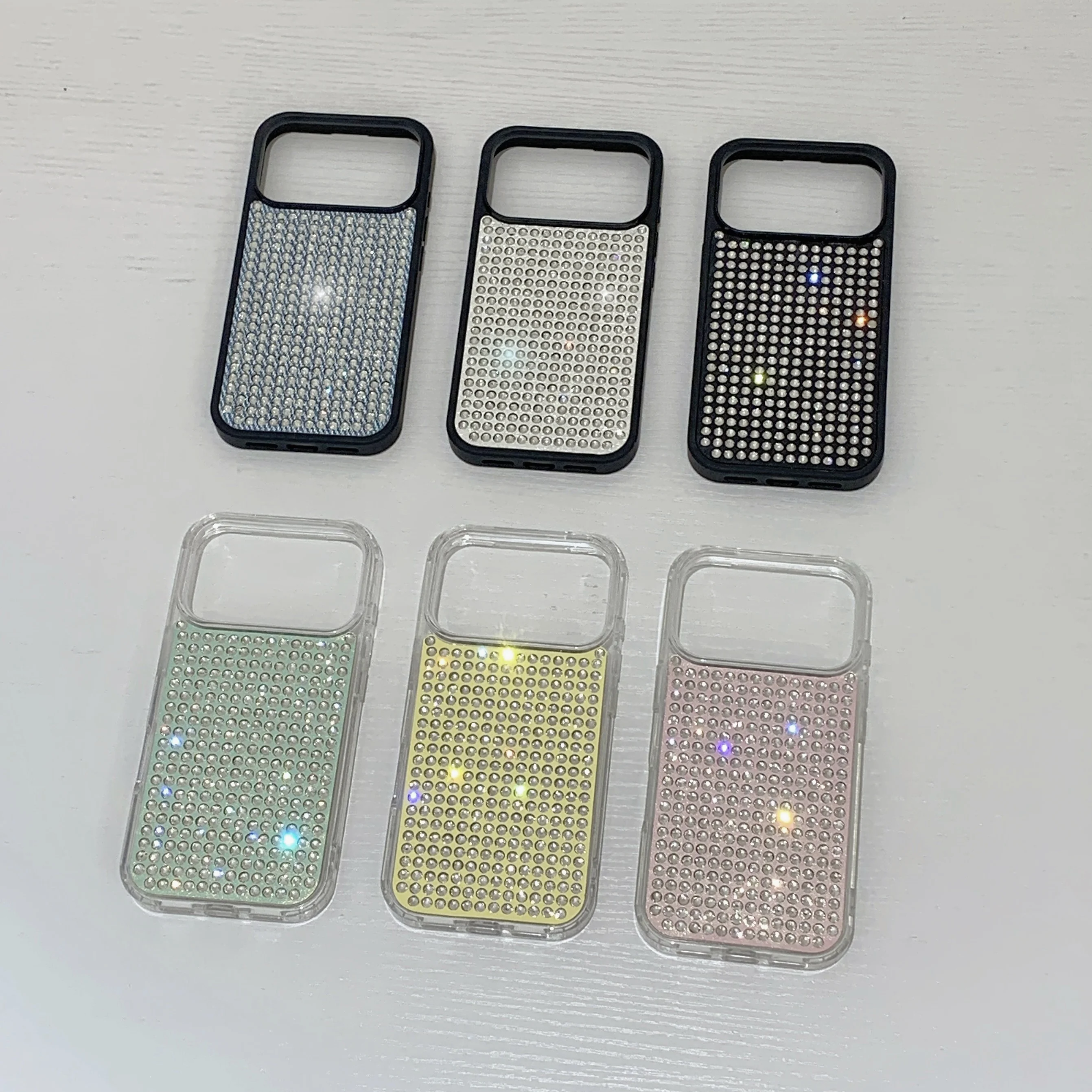 Funda Protectora de Imitación de Cuero con Brillantina y Pedrería de Seis Colores Clásicos para iPhone 17 16 15 14 Pro Max