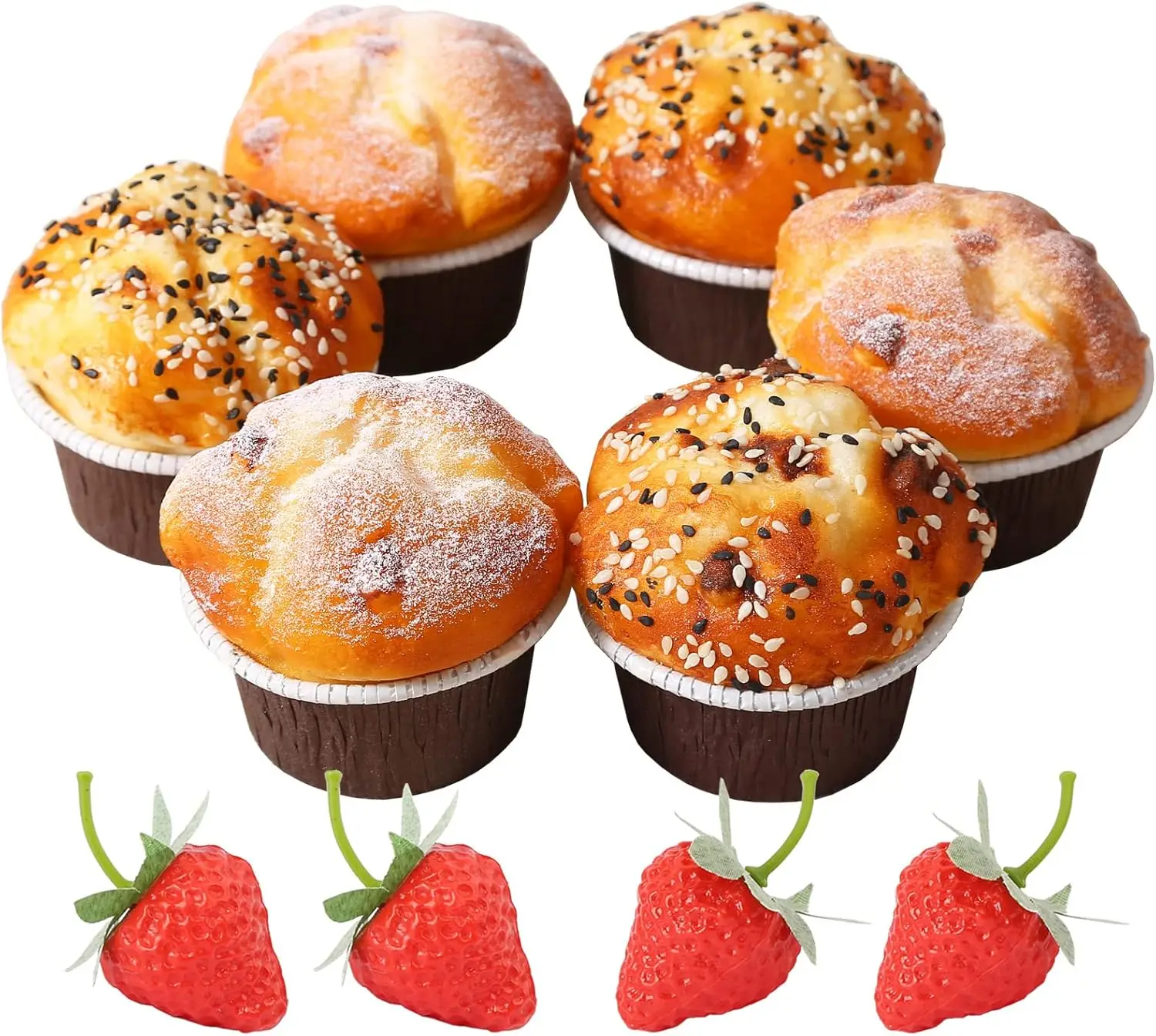 Artificial Cupcakes for Display, Realistic Fake Food Desserts Pastries for Decoration, Decorative Faux Cakes Set C 6 Pack