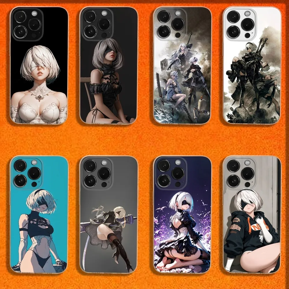 N-NieR A-Automata 2B Phone Case For iPhone 16,15,14,13,12,11 Plus,Pro,Max,XR,XS,X,Plus,SE,Mini Transparent Soft Cover