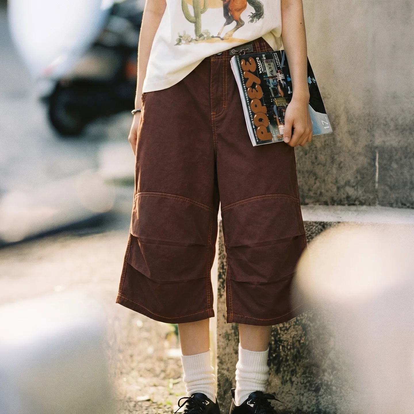 Maden Damen Arbeitshose aus Reiner Baumwolle, Dreiviertel-Länge, Gerades Weites Bein, Locker Geschnitten, Lässig, Amerikanischer Retro-Stil, Verkürzte Hose für den Sommer