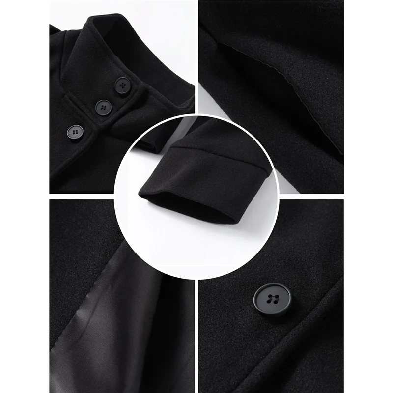 CHCH Women Crop Pea Coat Wool Blend Office Work Stand Collar Winter Jacket Trench Coat With Pocket