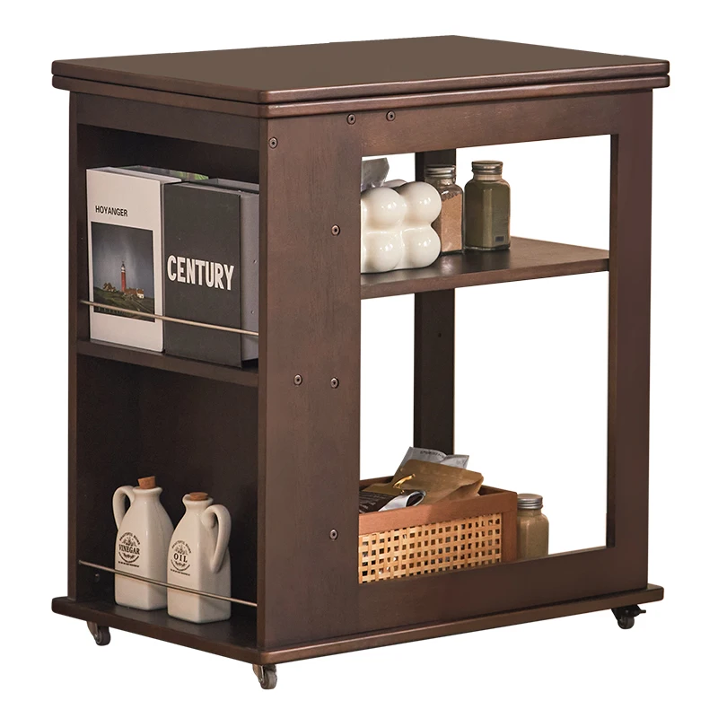 

Solid wood folding dining table household small apartment movable living room sofa side cabinet coffee