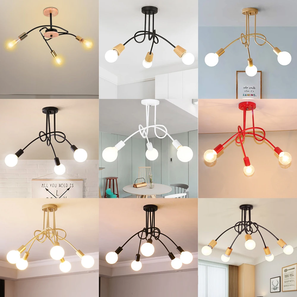 

Modern Nordic Sputnik Wrought Ceiling Light Chandelier Iron E27 LED Ceiling Lamp for Kitchen Living Room Bedroom Restaurant Cafe