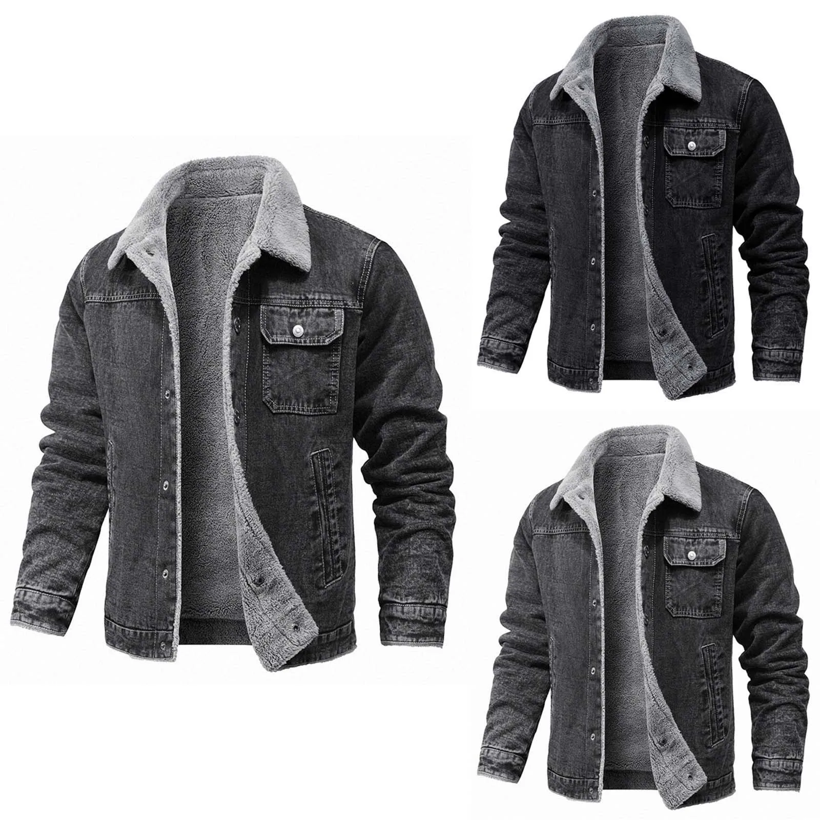 

Men's Denim Padded Jacket High-quality Lamb Hair Thickened Warm Coat Plus Size Winter Button Down Lapel Jacket Male Clothing