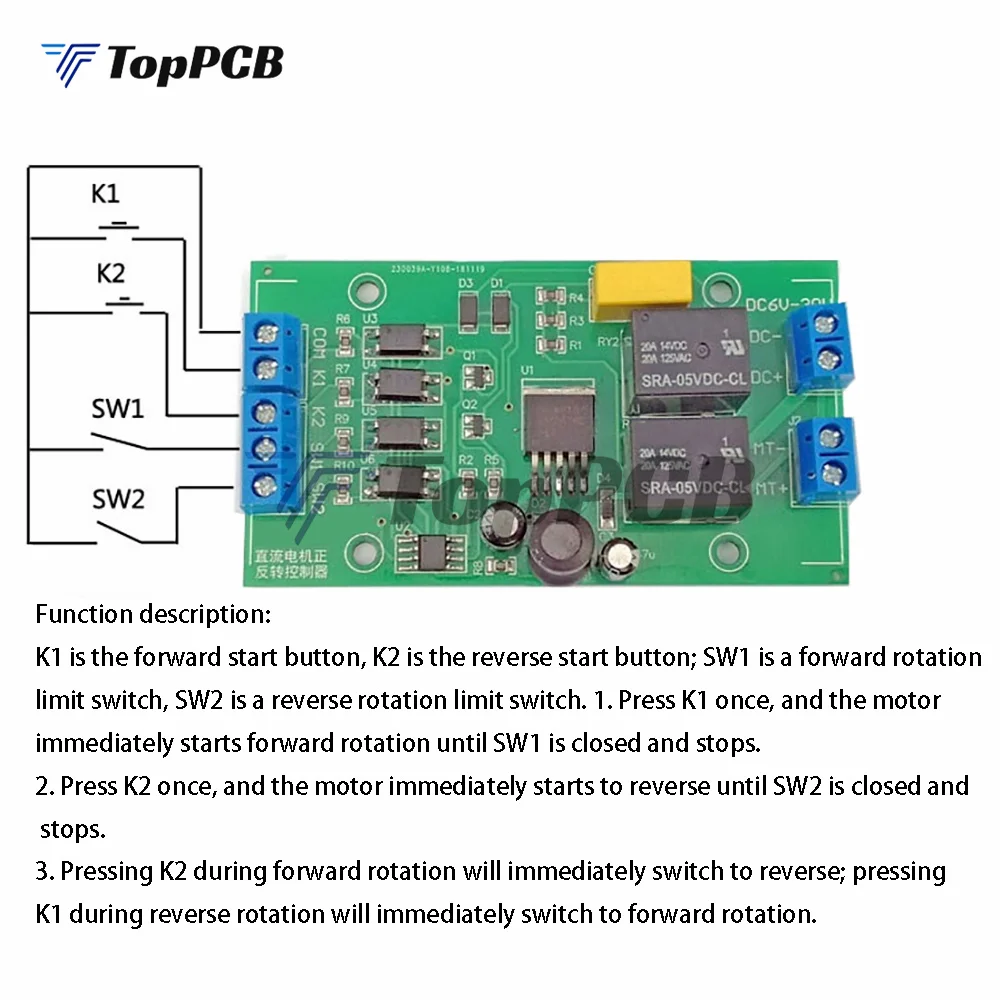 DC 5V 12V 24V DC Motor Forward and Reverse Controller 20A High Current with Limit Relay Driver Lifting Control Board P0