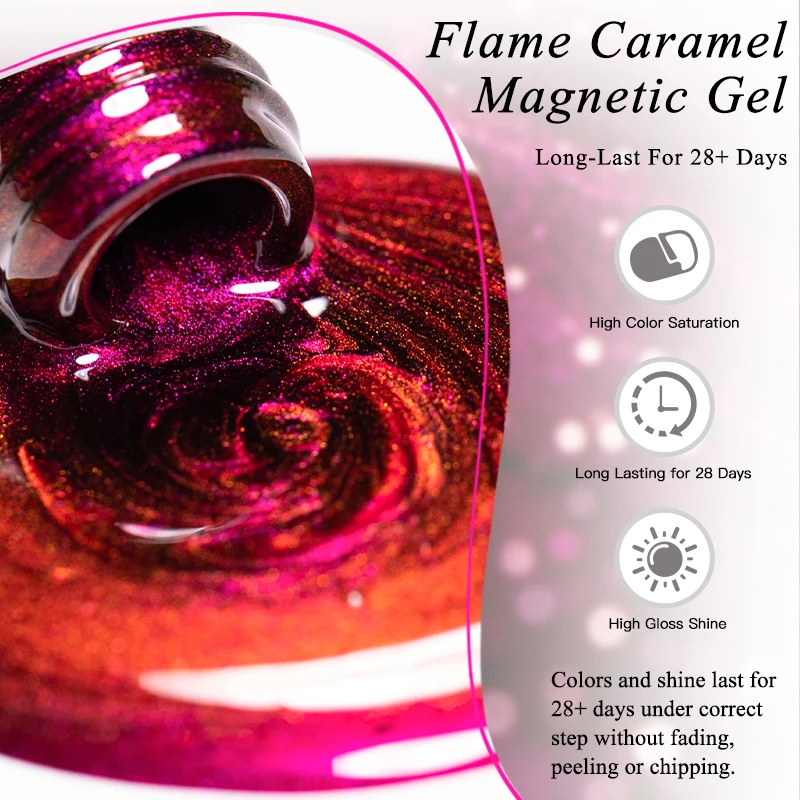 ยาทาเล็บเจลแม่เหล็กสีแดงคาราเมลเปลวไฟ พร้อมเอฟเฟกต์เม็ดแก้ว แบบกึ่งถาวร ล้างออกได้ด้วยน้ำยาล้างเล็บ ใช้กับหลอดไฟยูวีและแอลอีดี อุปกรณ์ทำเล็บ DIY