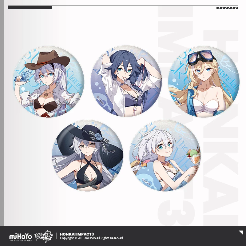 

Anime Game Honkai Impact 3 Summer Theme Cosplay 58MM Tinplate Badge Fu Hua Kiana Yae Sakura Swimsuit Round Brooch Halloween Gift