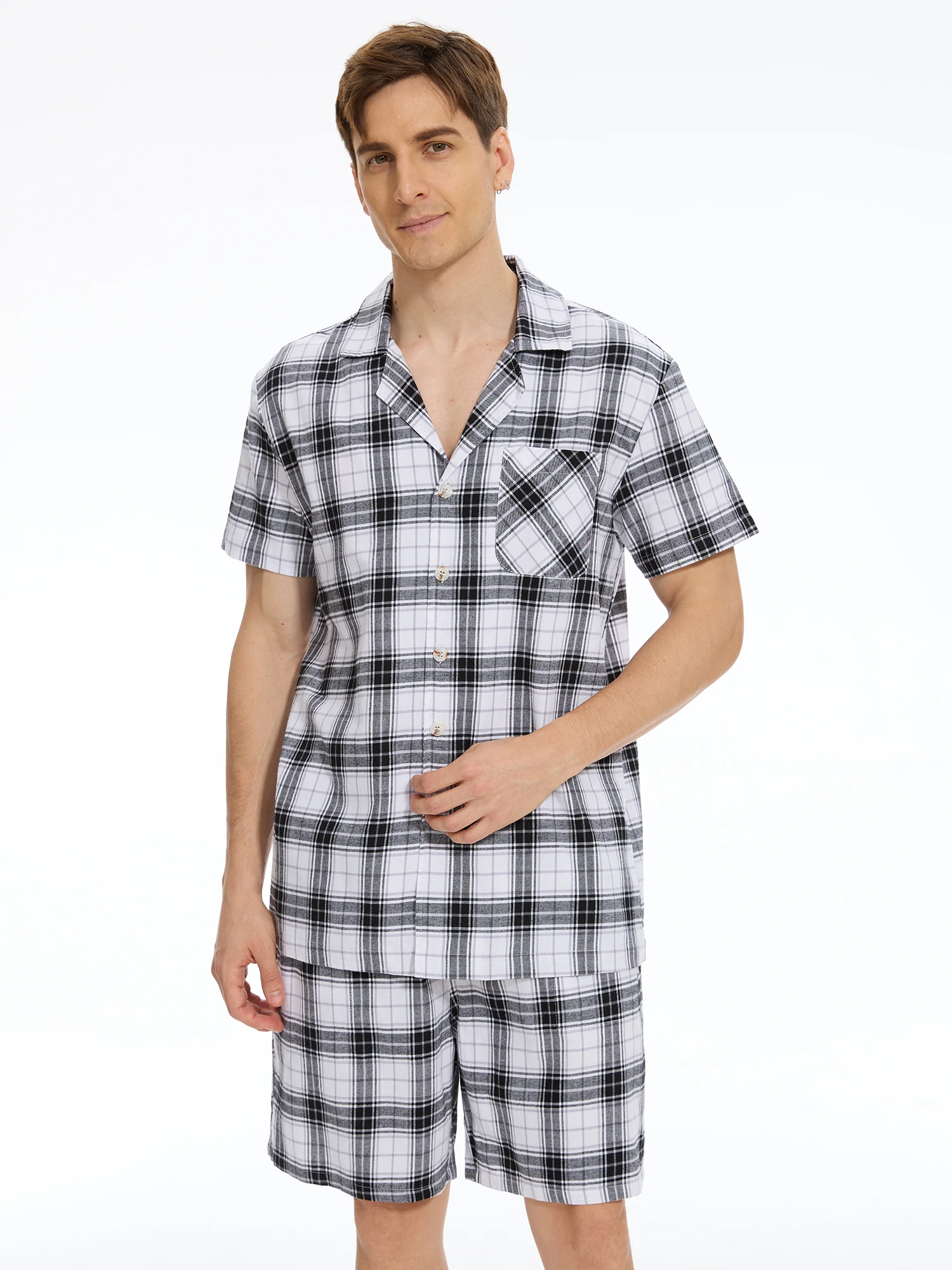 2Pcs Men\'s 100% Cotton Sleep Suit, Crop Pajama Sets Bottoms & Tops for Summer Cozy Sleepy Suit with Short Shirt and Shorts