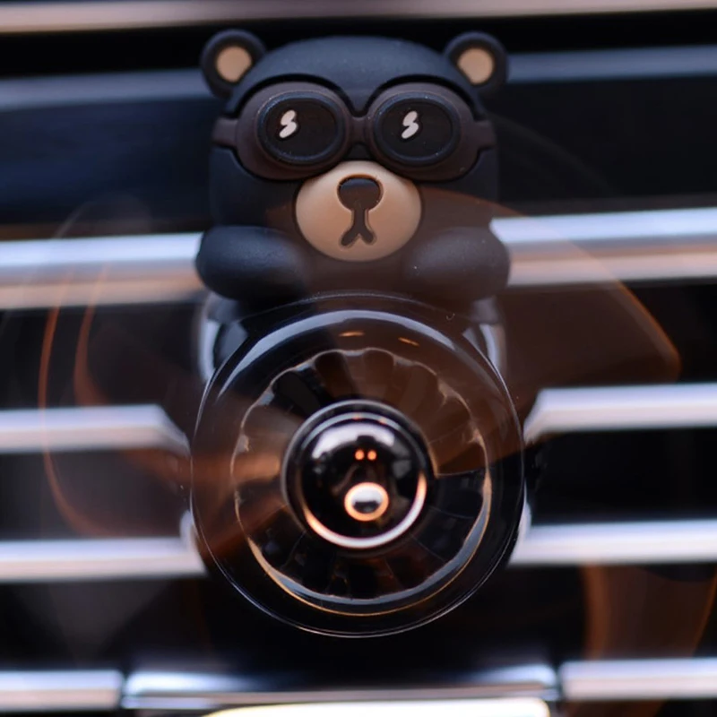 Car Air Freshener Bear Pilot Vent Perfume Diffuser Rotating Propeller Air Outlet Fragrance Cute Cartoon Decor Auto Accessories1X