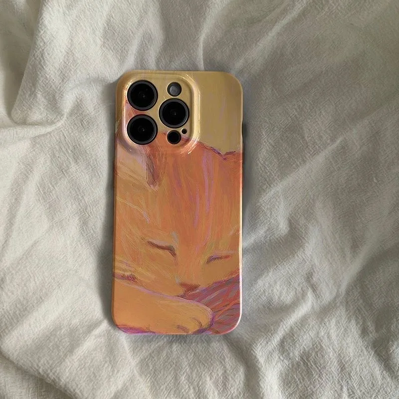 Koreanische ins süße orange schlafende Katze Handy hülle für iPhone 15 14 13 Pro Max 12 11 Pro plus 14 plus xr stoß feste ultra dünne Abdeckung