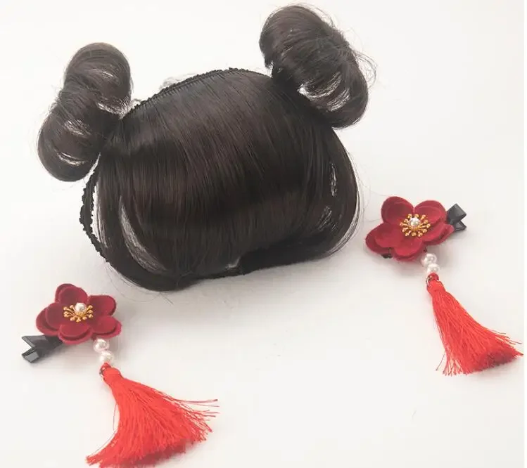 Hanfu peruca meninas cosplay chinês antigo cabelo infantil ne zha dança crianças bonito
